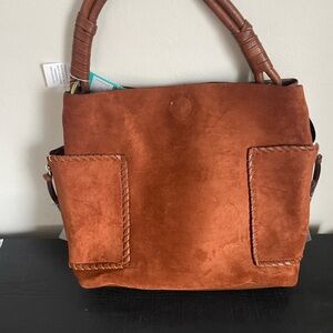 Malibu Skye Chic Tan vegan Suede Shoulder Bag with insert bag